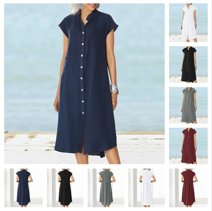 Women's Casual Dresses Stand Collar Single Breasted Cotton And Linen Pocket Dress S-XXXL
Women's Casual Dresses Stand Collar Single Breasted Cotton And Linen Pocket Dress S-XXXL