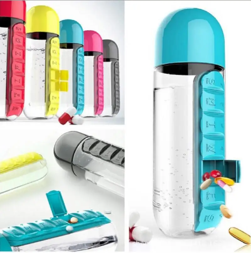 600Ml Plastic Water Bottle Combine Daily Pill Boxes Organizer Drinking Bottles Leak-Proof Outdoor Portable Water Bottle
600Ml Plastic Water Bottle Combine Daily Pill Boxes Organizer Drinking Bottles Leak-Proof Outdoor Portable Water Bottle