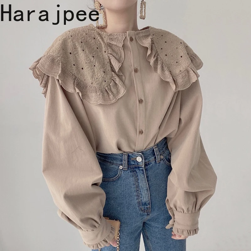 Harajpee Retro Shirt Doll Collar French Style Embroidery Fungus Patchwork Plaid Blouse Loose Single Breasted Long Sleeve Spring
Harajpee Retro Shirt Doll Collar French Style Embroidery Fungus Patchwork Plaid Blouse Loose Single Breasted Long Sleeve Spring