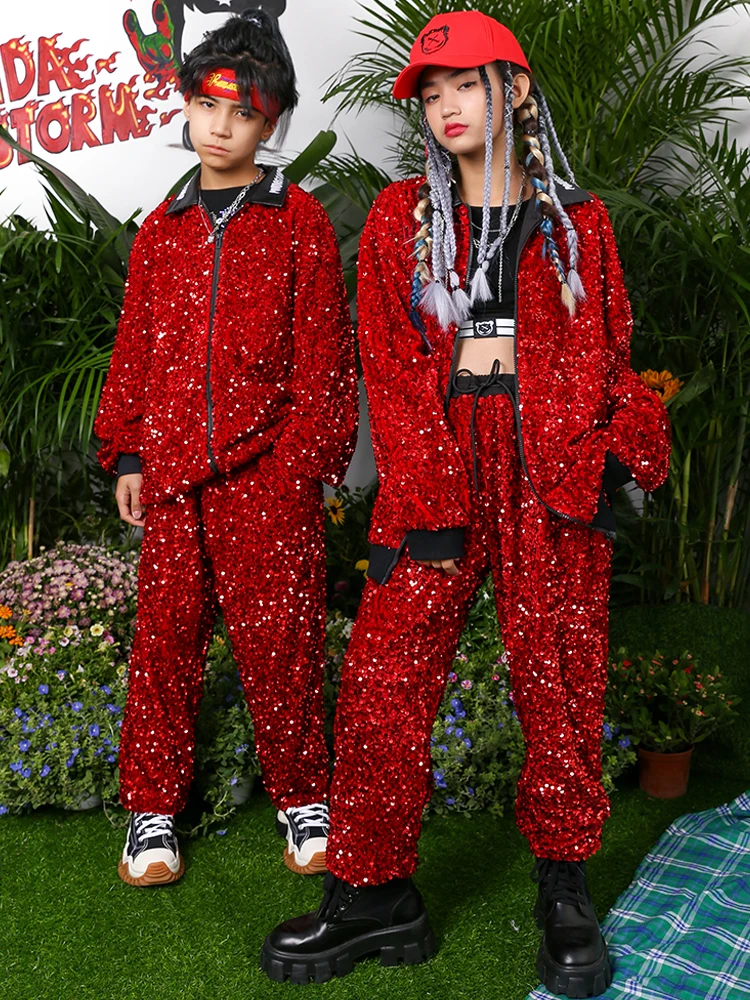 Kids Hip-Hop Dance Performance Costume Red Sequin Tops Pants Drum Jazz Dance Clothes For Girls Boys K-pop Stage Outfit BL9284
Kids Hip-Hop Dance Performance Costume Red Sequin Tops Pants Drum Jazz Dance Clothes For Girls Boys K-pop Stage Outfit BL9284