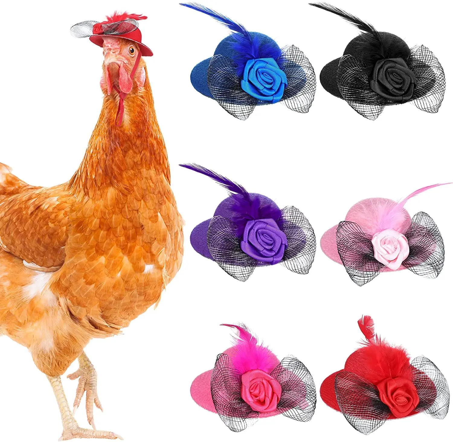 Chicken Hats Tiny Pets Funny Chicken Accessories Adjustable Feather Hat for Hens Rooster Duck Poultry Stylish Show Costum
Chicken Hats Tiny Pets Funny Chicken Accessories Adjustable Feather Hat for Hens Rooster Duck Poultry Stylish Show Costum