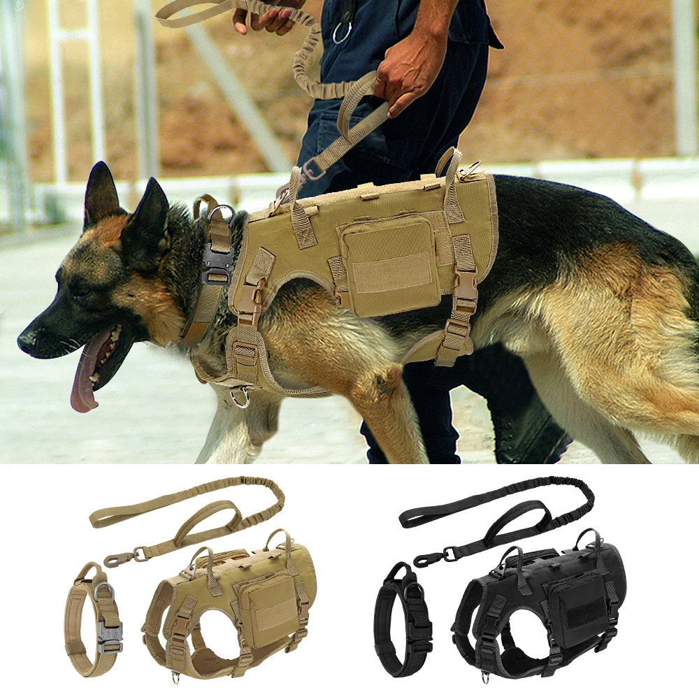 

Прочная тактическая шлейка для собак, военная шлейка для домашних питомцев, тренировочный жилет для немецкой овчарки, комплект шлейки и поводок для маленьких, средних и больших собак