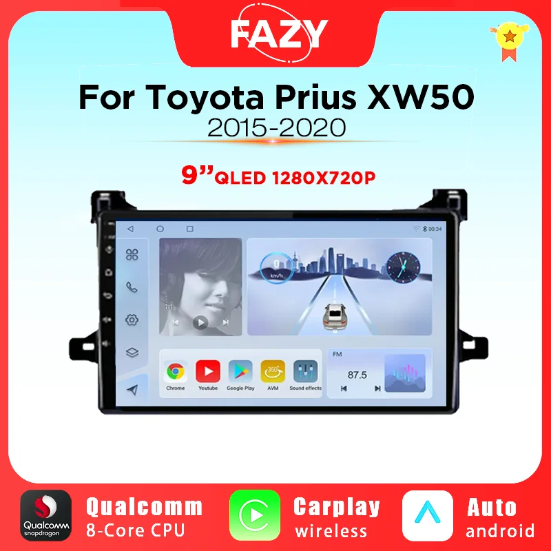 Android 12 Беспроводная интеллектуальная система Carplay для Toyota Prius XW50 2015-2020