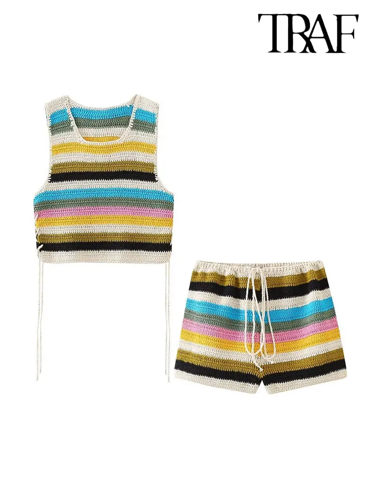 Женские трикотажные костюмы в радужную полоску TRAF Y2K, облегающий жилет без рукавов, укороченный топ, женские шорты, комплект из 2 предметов, лето 2023
Женские трикотажные костюмы в радужную полоску TRAF Y2K, облегающий жилет без рукавов, укороченный топ, женские шорты, комплект из 2 предметов, лето 2023
