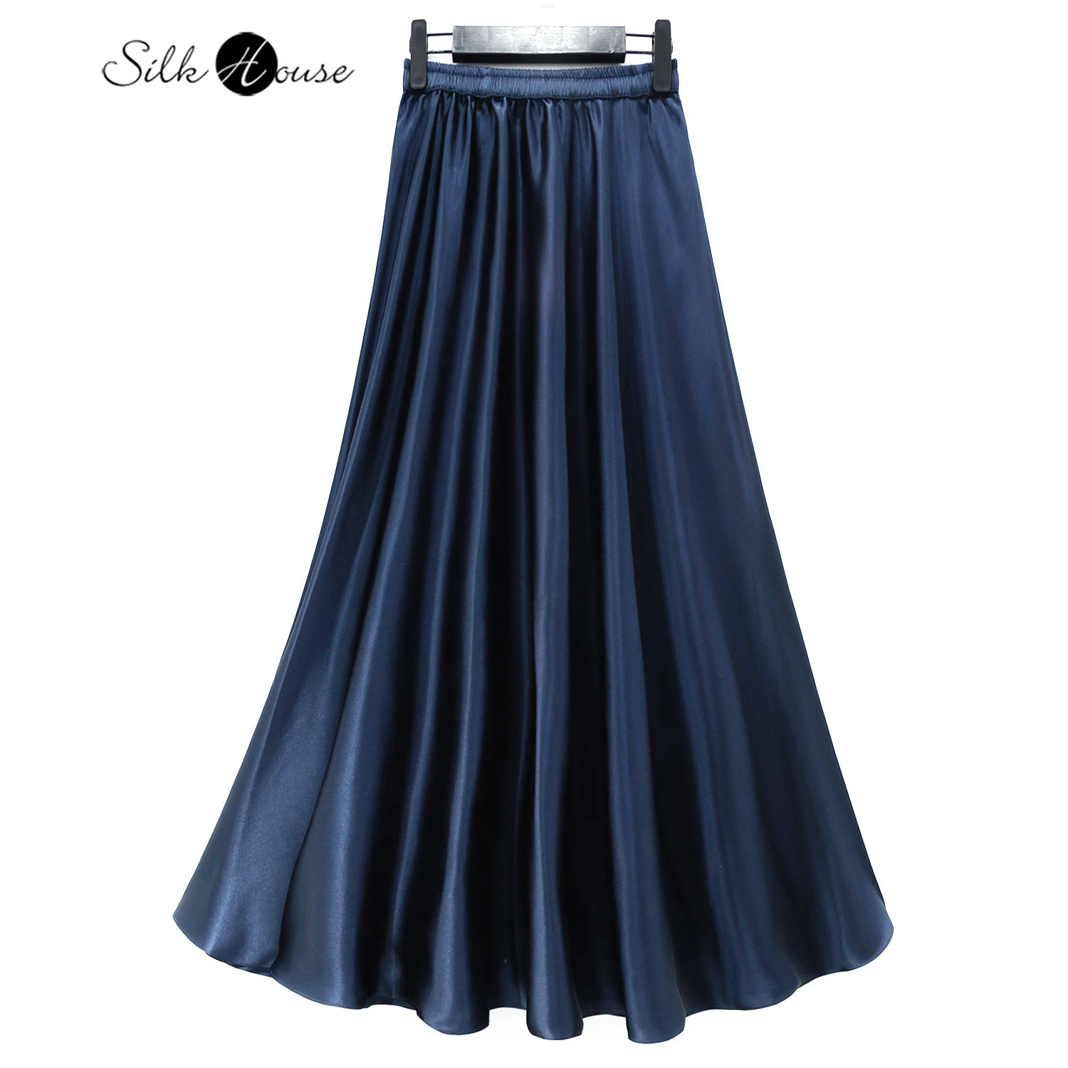 

2023 Women's Fashion Summer New Solid 100%Natural Mulberry Silk Plain Satin High Waist Large Swing Beach Skirt