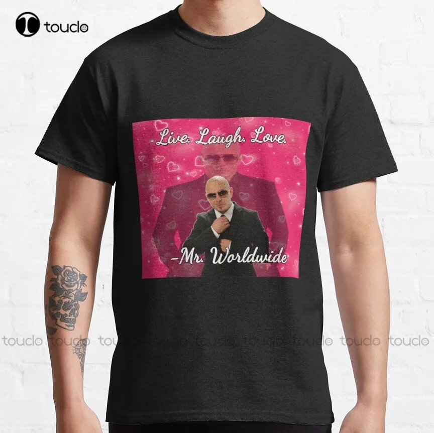 

Классическая футболка с надписью «Mr. Worldwide говорит, что живи смеюсь», футболка Pitbull Singer, США, рождественский подарок, модная футболка, лето, Но...