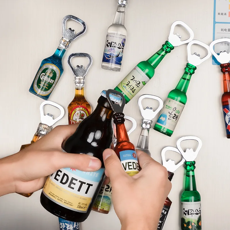 

Creative Beer Bottle Opener Fridge Magnets Multi-function Portable Wine Soda Cap Opener Magnetic Sticker Kitchen Accessories