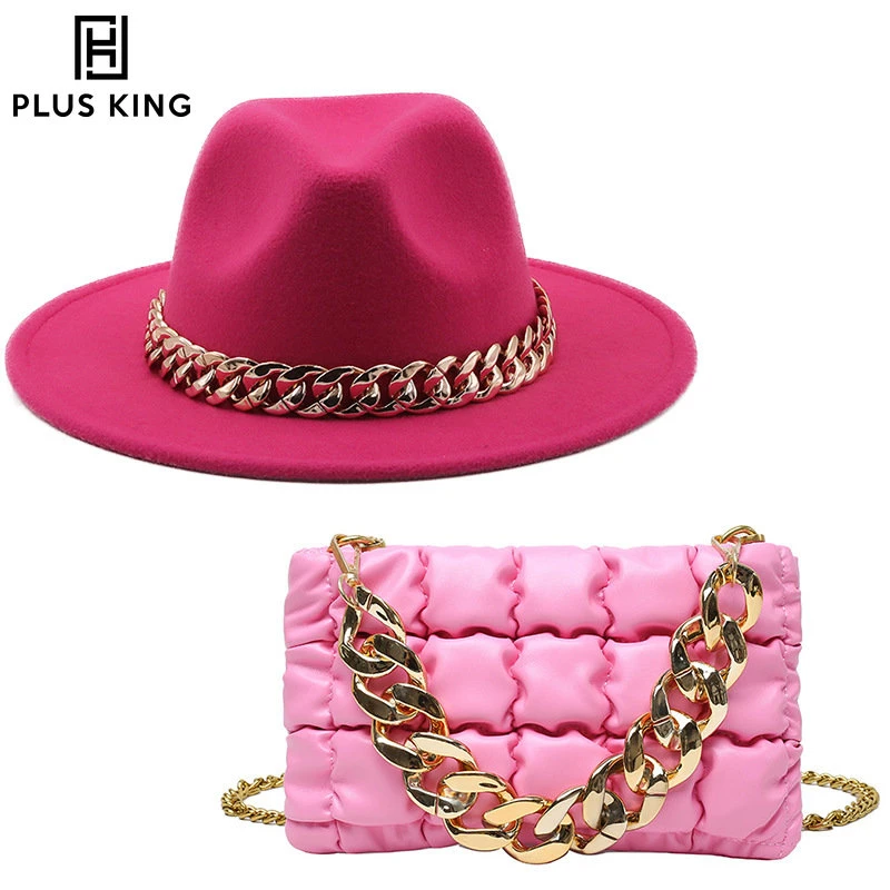 Autumn Winter New Party Jazz Fedora Hat with Oversized Gold Chain Luxury Cap for Women Bag Two-piece Set
Autumn Winter New Party Jazz Fedora Hat with Oversized Gold Chain Luxury Cap for Women Bag Two-piece Set