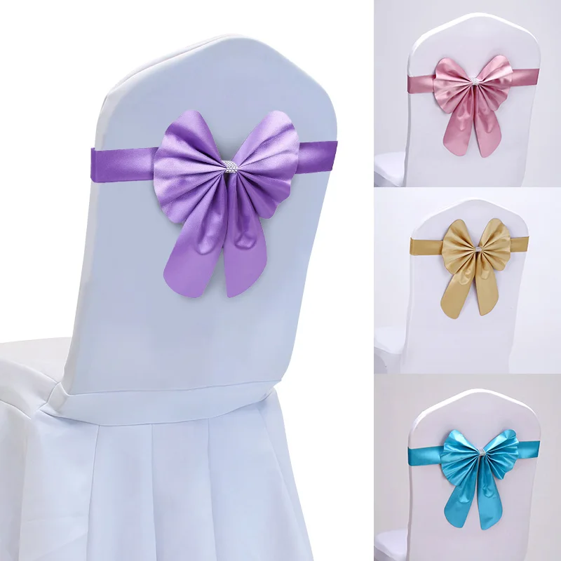 

Wedding Ceremony Decor Satin Chair Sashes Knot Bands Bows For Party Banquet Decor Wedding Event Chair Cover Decoration