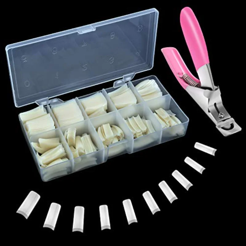 

500pcs/Box Clear False Nail Tips Artificial Capsule With Nails Cutter Coffin French Full Cover Fake Fingernails Manicure Tools