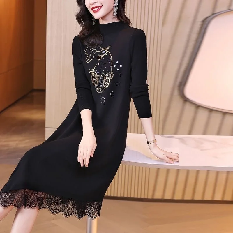 Women Winter Thic Soft Lace Wool Dress Office Lady Solid Elegant Korean Fashion Printed Casual Knitted Tunics
Women Winter Thic Soft Lace Wool Dress Office Lady Solid Elegant Korean Fashion Printed Casual Knitted Tunics