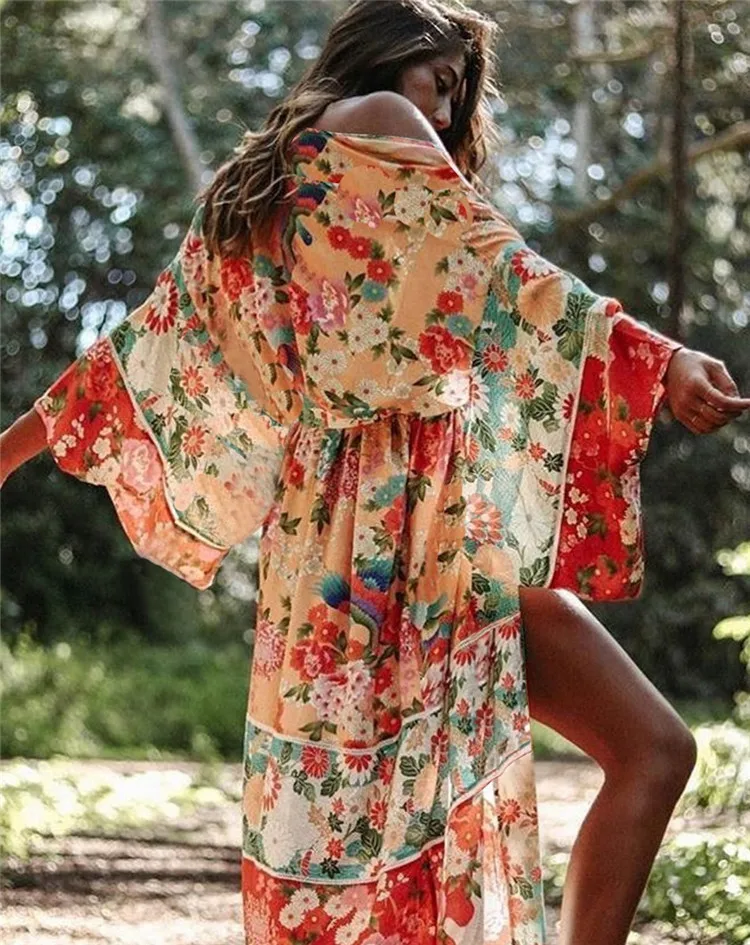 Women Chiffon Kimono Cardigan Floral Printed Boho Style Long Sleeve Belt Casual Loose Long Outwear Thin Cover Ups Beachwear
Women Chiffon Kimono Cardigan Floral Printed Boho Style Long Sleeve Belt Casual Loose Long Outwear Thin Cover Ups Beachwear