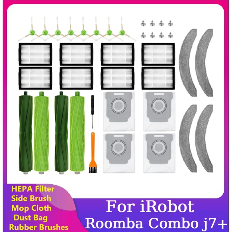 30PCS Accessories Kit for iRobot Roomba Combo J7+ Vacuum Cleaner Rubber Brush HEPA Filter Side Brush Mop Cloth Dust Bag
30PCS Accessories Kit for iRobot Roomba Combo J7+ Vacuum Cleaner Rubber Brush HEPA Filter Side Brush Mop Cloth Dust Bag
