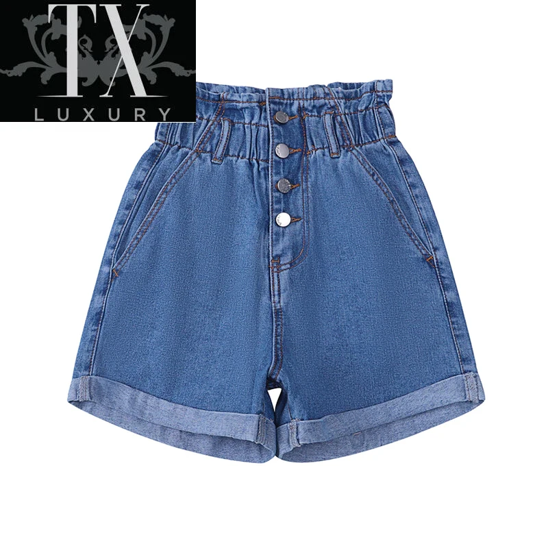 Summer Women's Blue Denim Fashion Design New Ruffle Pleated Elastic High Waisted Loose Casual Jeans Shorts Female
Summer Women's Blue Denim Fashion Design New Ruffle Pleated Elastic High Waisted Loose Casual Jeans Shorts Female