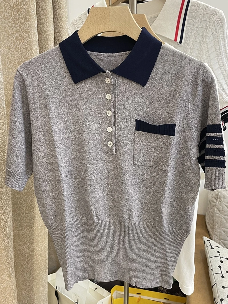 TB dachshund dog ice silk knitted top women's short section small temperament lapel T-shirt gray knitted sweater summer
TB dachshund dog ice silk knitted top women's short section small temperament lapel T-shirt gray knitted sweater summer