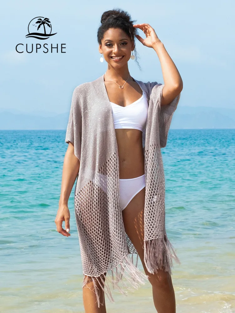 CUPSHE Open Front Tassel knitted Cover Up For Woman Sexy Short Sleeve Kimono Beach Swimsuit Bathrobe 2022 Loose Robe Beachwear
CUPSHE Open Front Tassel knitted Cover Up For Woman Sexy Short Sleeve Kimono Beach Swimsuit Bathrobe 2022 Loose Robe Beachwear