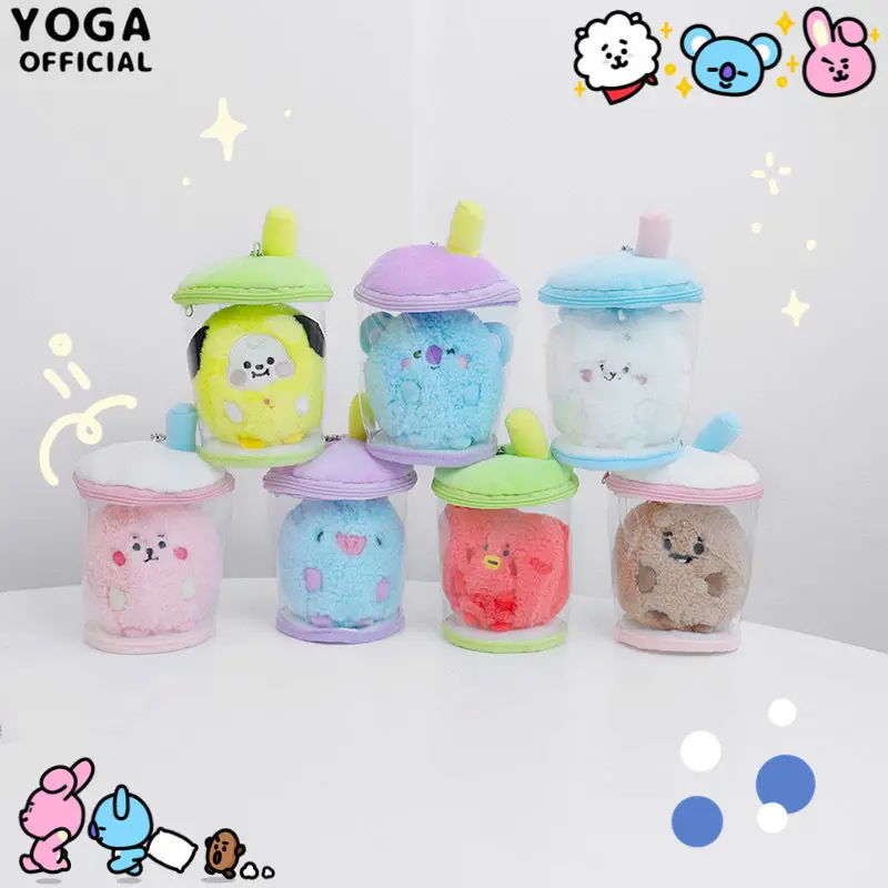 

New BT21 Kawaii Cartoon series Milk Tea Cup Pendant Bubble Milk Tea Cup Peripheral Plush Pendant Doll Gift Girl Heart Toy