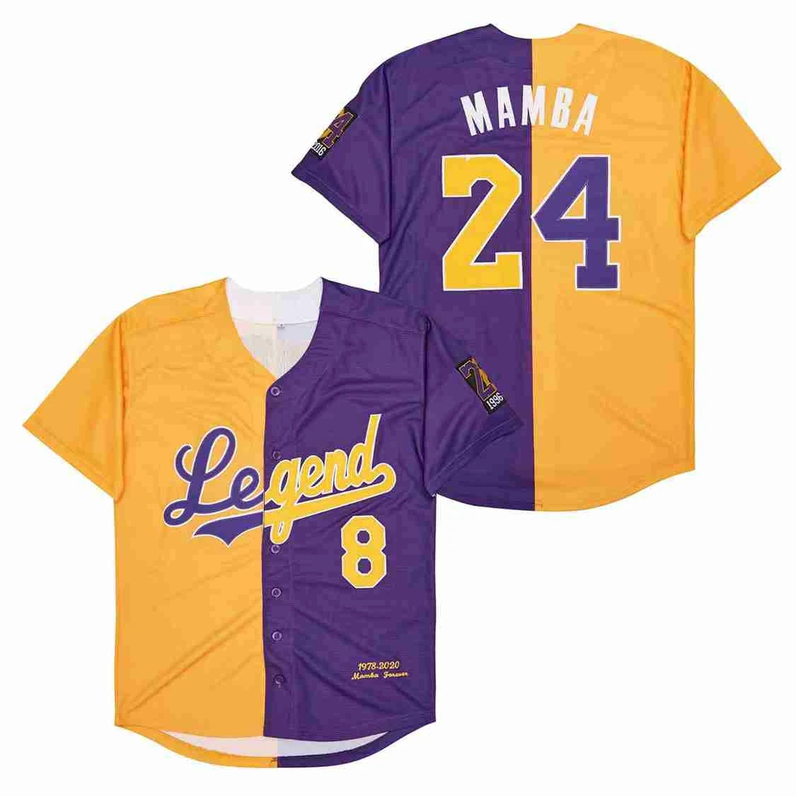 

BG baseball jerseys Legend 8-24 Mamba jersey Outdoor sportswear Embroidery sewing Street culture purple yellow Split style