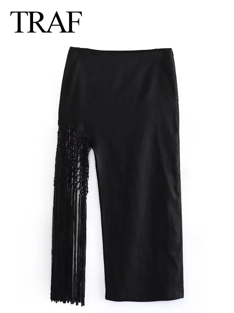 TRAF Women New Fashion With Sexy Black Belt Vents Hem Fringed Long Skirt Vintage High Waist Side Zipper Chic Female Skirts Mujer
TRAF Women New Fashion With Sexy Black Belt Vents Hem Fringed Long Skirt Vintage High Waist Side Zipper Chic Female Skirts Mujer