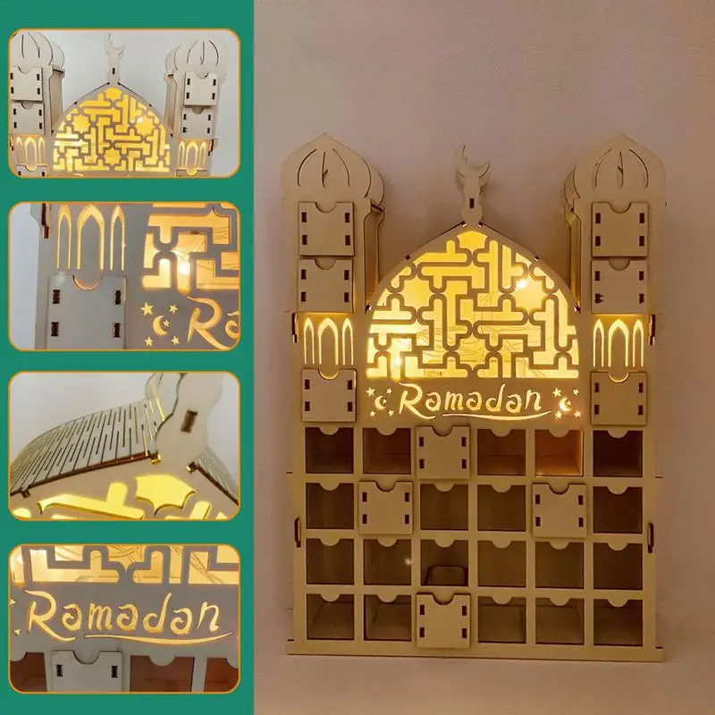 

Eid Mubarak календарь с обратным отсчетом, светодиодная подсветка, ящики, украшение шкафа, поделки для Рамадана, праздника, новый год, зеркальные украшения