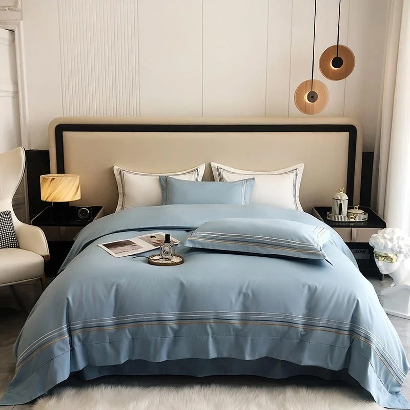 600TC Cotton Embroidery Stripe Blue Gray Soft Duvet Cover Bed sheet Pillow Shams Twin Double Queen King Family size Bedding set
600TC Cotton Embroidery Stripe Blue Gray Soft Duvet Cover Bed sheet Pillow Shams Twin Double Queen King Family size Bedding set