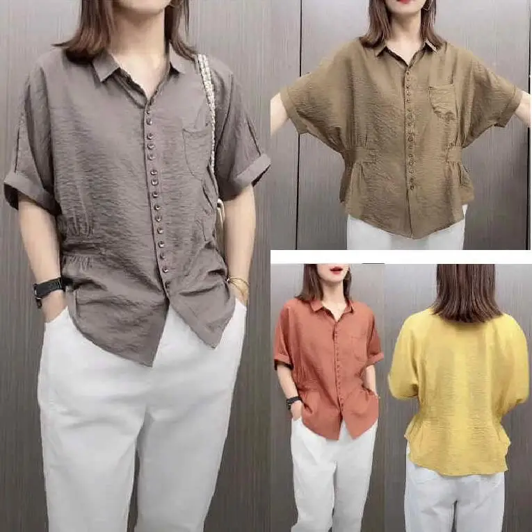 Summer Women Waistband Shirt Loose Turn-down Collar Button Folds Tops Fashion Elegant Slim Overshirt
Summer Women Waistband Shirt Loose Turn-down Collar Button Folds Tops Fashion Elegant Slim Overshirt