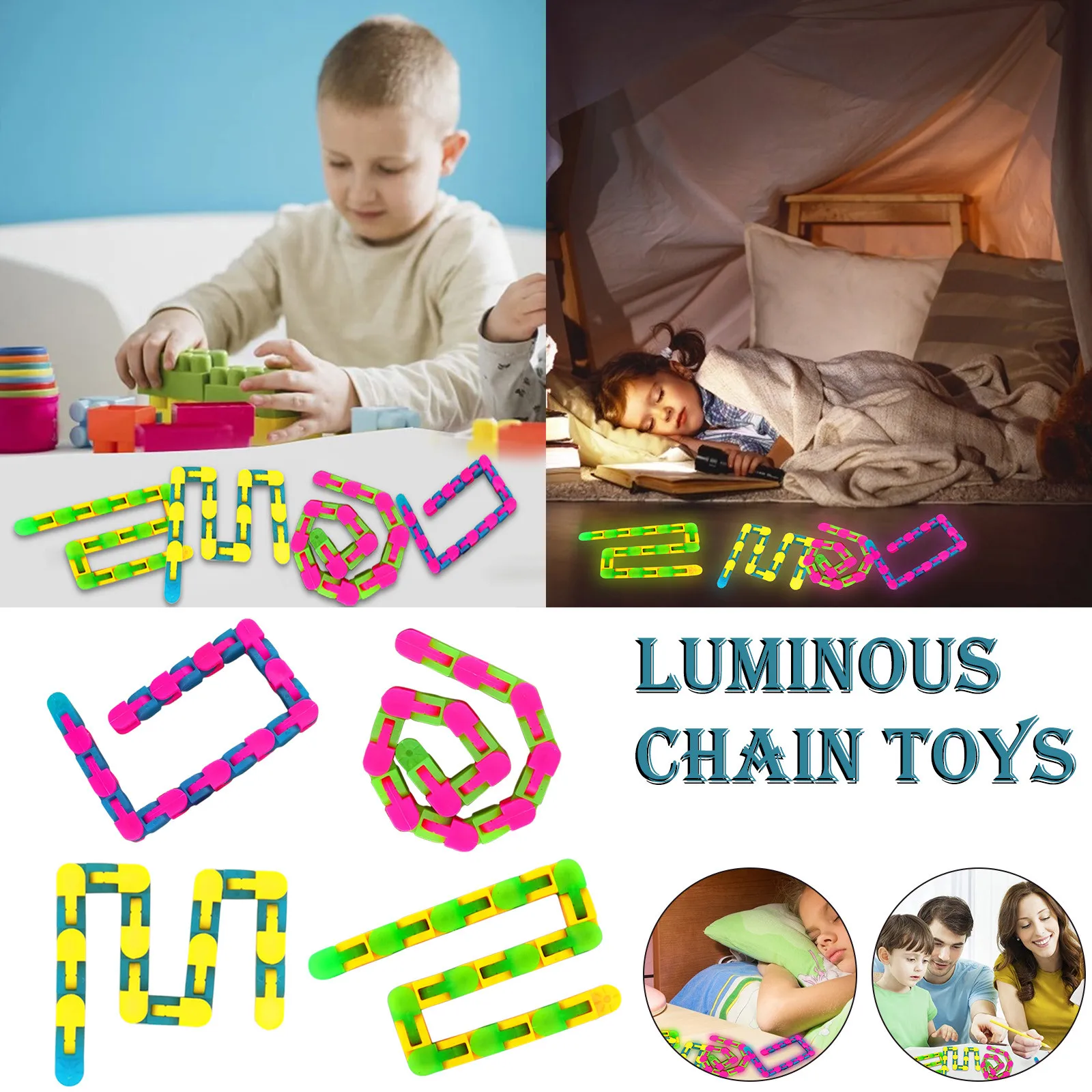 24 Links Wacky Tracks Luminous Snap Anti-stress Chain Toys for Adults Kids Bicycle Chain Decompression Folding Chain Desk Toy
24 Links Wacky Tracks Luminous Snap Anti-stress Chain Toys for Adults Kids Bicycle Chain Decompression Folding Chain Desk Toy