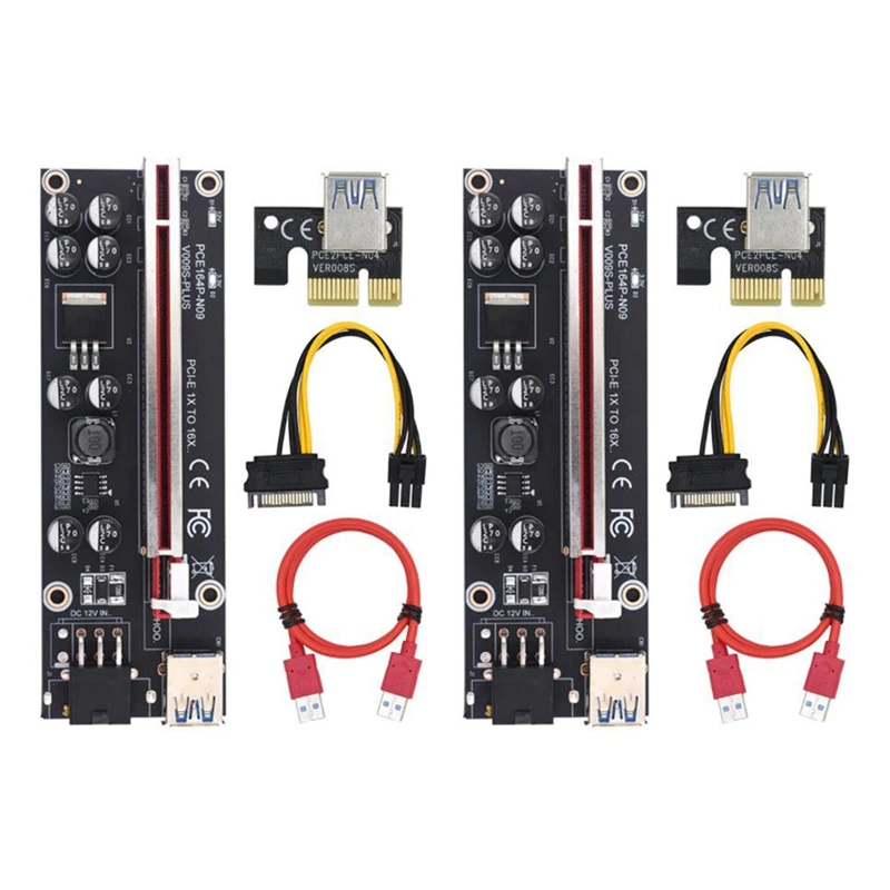 

2X VER009S Plus PCI-E Райзер-карта PCI Express 1X до 16X USB 3,0 кабель SATA к 6-контактному разъему