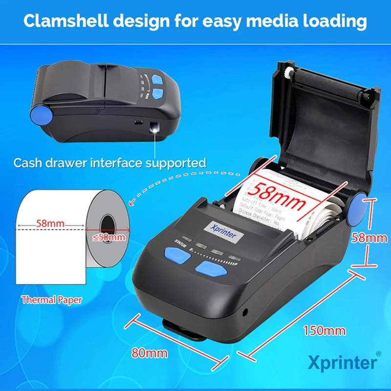 Wholesale Portable Bluetooth Printer 58mm Thermal printer Interface Bluetooth USB Wifi Thermal Receipt Printer Xprinter P300
Wholesale Portable Bluetooth Printer 58mm Thermal printer Interface Bluetooth USB Wifi Thermal Receipt Printer Xprinter P300