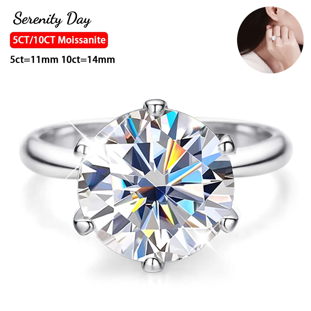 Serenity Day Classic Six-claw D Color 10 Carat Moissanite Ring For Women Gift S925 Sterling Silver Plate Pt950 Band Fine Jewelry
Serenity Day Classic Six-claw D Color 10 Carat Moissanite Ring For Women Gift S925 Sterling Silver Plate Pt950 Band Fine Jewelry