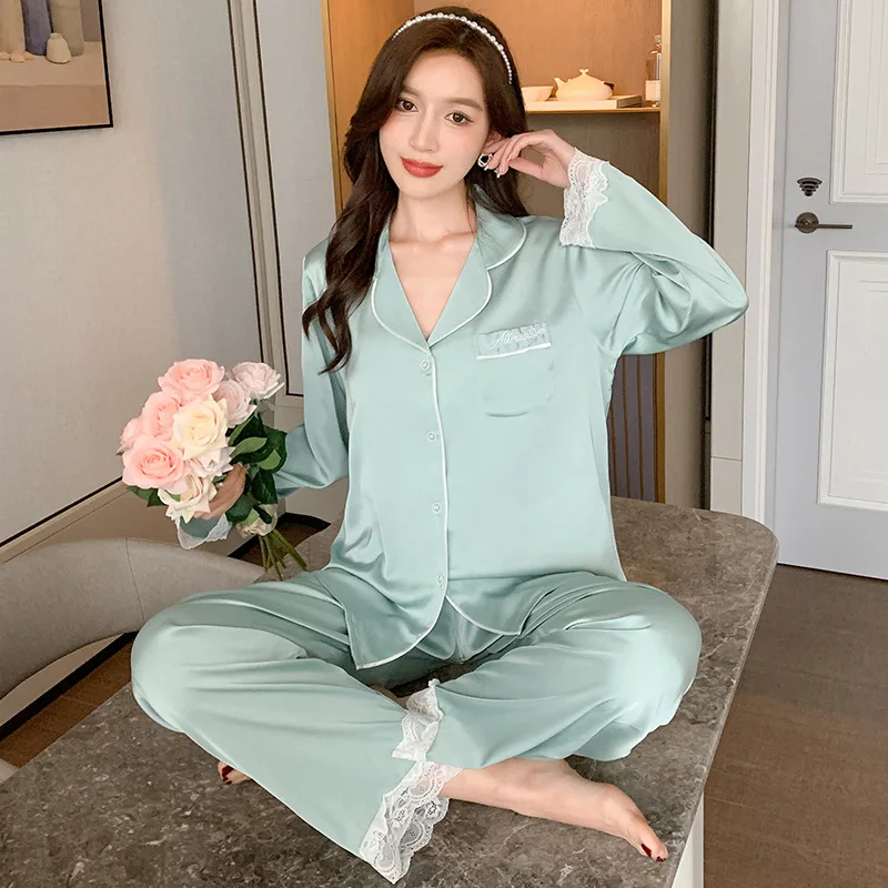 Summer New Two-piece Women's Pajamas Long-sleeved Sleep Tops Trousers Thin Silk Female Set High-quality Satin Chiffon Homewear
Summer New Two-piece Women's Pajamas Long-sleeved Sleep Tops Trousers Thin Silk Female Set High-quality Satin Chiffon Homewear