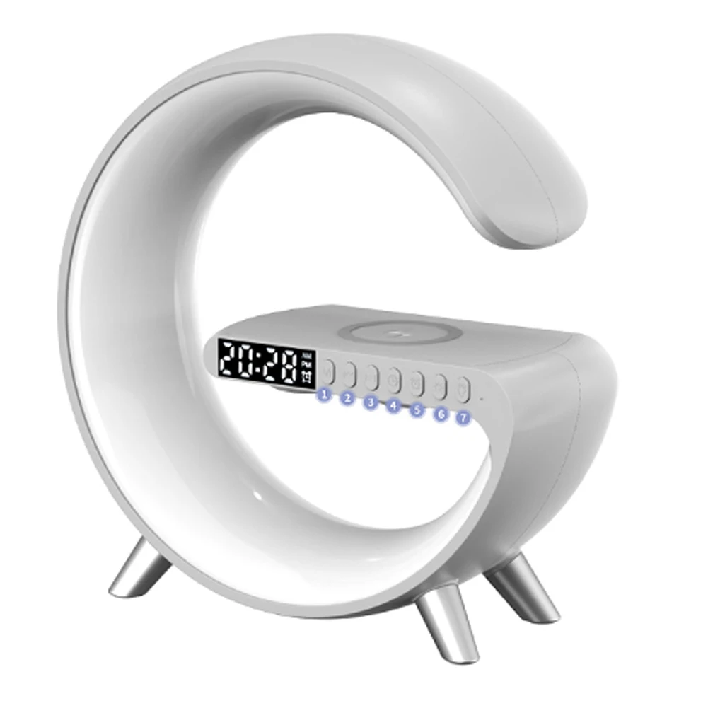 15W LED Atmosphere RGB Light Wireless Charger Alarm Clock Desk Lamp Speaker with APP Control for IPhone White US Plug
15W LED Atmosphere RGB Light Wireless Charger Alarm Clock Desk Lamp Speaker with APP Control for IPhone White US Plug