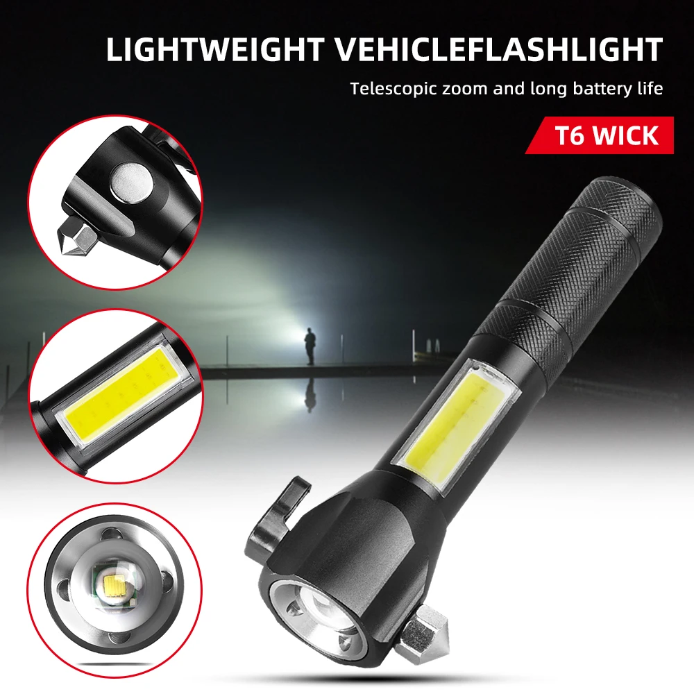 T6 Multifunctional Safety Self-defense Powerful Flashlight USB Rechargeable Waterproof COB Torch Light Hiking Camping Lantern
T6 Multifunctional Safety Self-defense Powerful Flashlight USB Rechargeable Waterproof COB Torch Light Hiking Camping Lantern