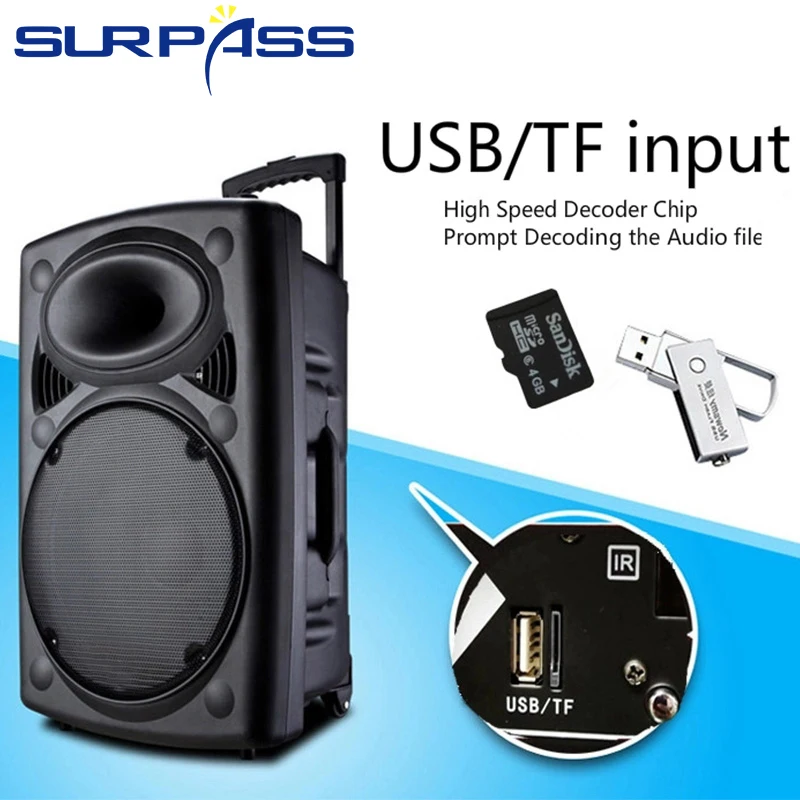 Portable Bass Speaker Subwoofer Bluetooth-compatible 12 inch Outdoor Waterproof Trolley Music Sound System Loudspeaker FM Radio
Portable Bass Speaker Subwoofer Bluetooth-compatible 12 inch Outdoor Waterproof Trolley Music Sound System Loudspeaker FM Radio