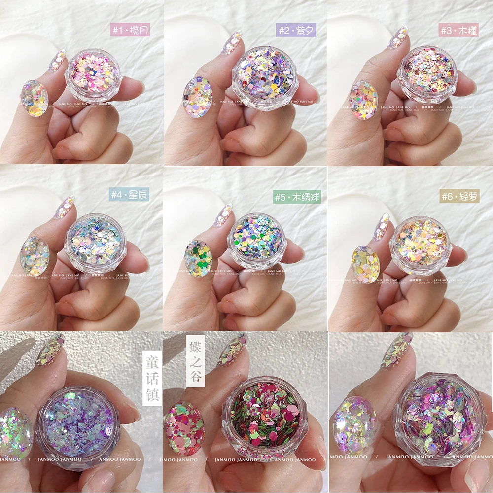 

1 Jar Iridescent Mixed Hexagon Nail Glitter 3D Sequins Holographic Nail Art Paillette Sparkle Gel Polish Flakes Decoration