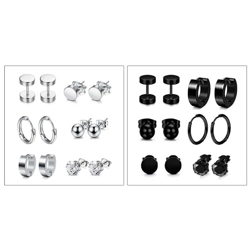 

41XF 6 Pairs/Set Stainless Steel Piercing Earrings Ear Studs Unisex Women Men Decor