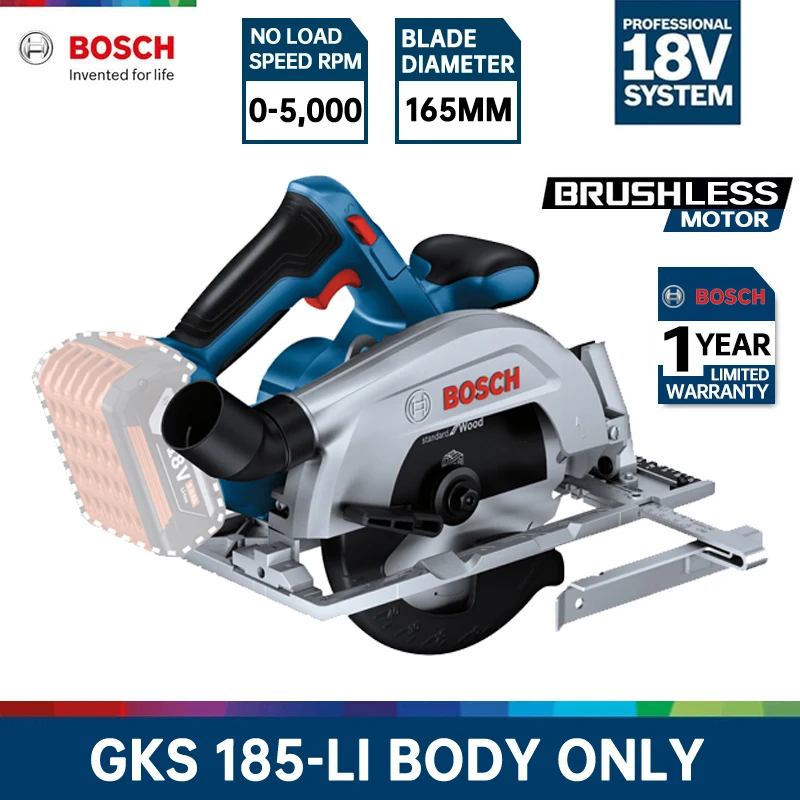

Bosch GKS 185-LI Cordless Circular Saw Tool Only Brushless Motor 165mm Blade Cutting Machine For Woodworking 18V Power Tools
