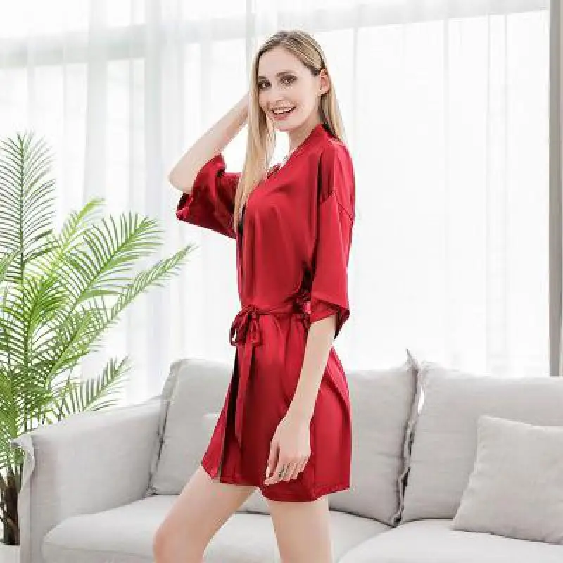 Summer Silk Satin Robe Women V-neck Kimono Half Sleeve Mini Women's Nightwear Bride Bridesmaid Wedding Bathrobes Dressing Gown
Summer Silk Satin Robe Women V-neck Kimono Half Sleeve Mini Women's Nightwear Bride Bridesmaid Wedding Bathrobes Dressing Gown