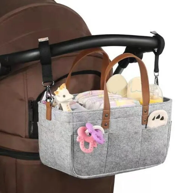 

Baby Felt Storage Nursery Organizer Basket Infant Diaper Bag with Handle Caddy Changing Nappy Kids Storage Carrier Large Pocket