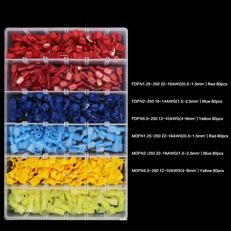 Набор Т-образных клемм, 480 шт., FDFN MDFN, зажимы для электрических проводов, быстрые зажимы, без зачистки, разъем кабеля 22-16AWG
Набор Т-образных клемм, 480 шт., FDFN MDFN, зажимы для электрических проводов, быстрые зажимы, без зачистки, разъем кабеля 22-16AWG