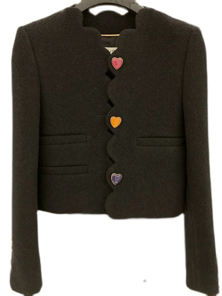 Black Heart Button Woolen Tweed Short Jacket Women's Autumn Small Top Ladies Chic Coat Clothing New Arrival G686
Black Heart Button Woolen Tweed Short Jacket Women's Autumn Small Top Ladies Chic Coat Clothing New Arrival G686