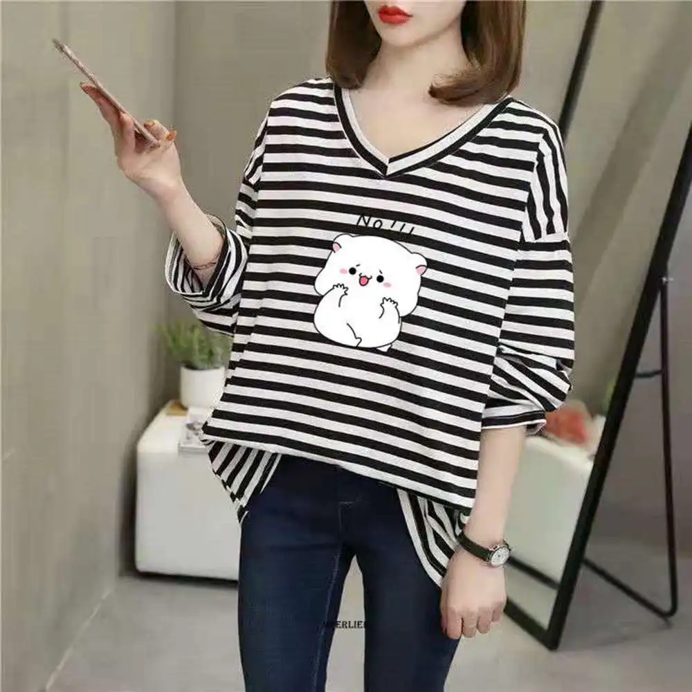 Plus Size 6XL 150kg Autumn Women's Top Stripe Casual Women Clothes Long Sleeve Women Cartoon T-shirt
Plus Size 6XL 150kg Autumn Women's Top Stripe Casual Women Clothes Long Sleeve Women Cartoon T-shirt