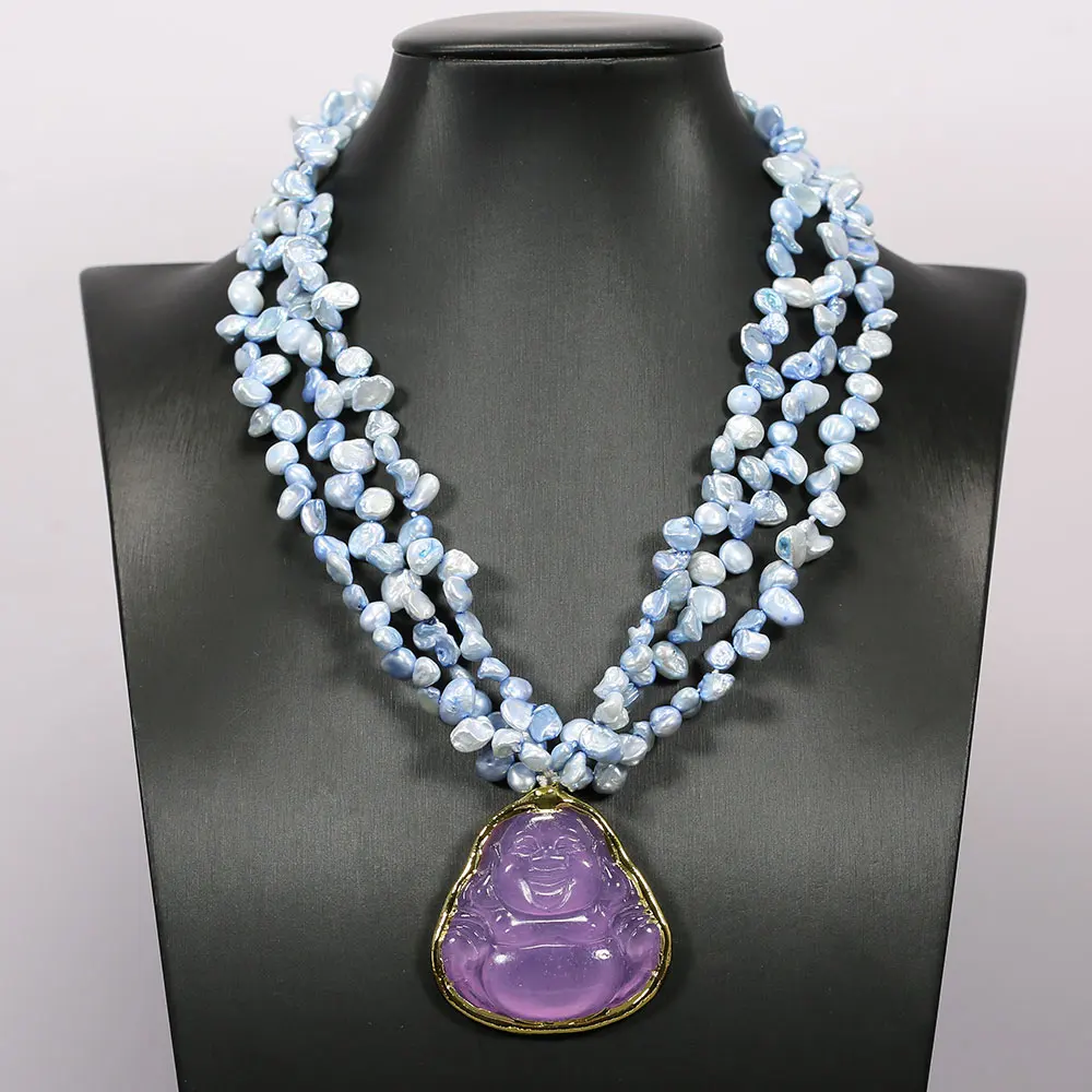GuaiGuai Jewelry 3 Strands Natural Cultured Blue Keshi Pearl Pink Cat eye Necklace Purple Jade Buddha Gold Plated Pendant
GuaiGuai Jewelry 3 Strands Natural Cultured Blue Keshi Pearl Pink Cat eye Necklace Purple Jade Buddha Gold Plated Pendant