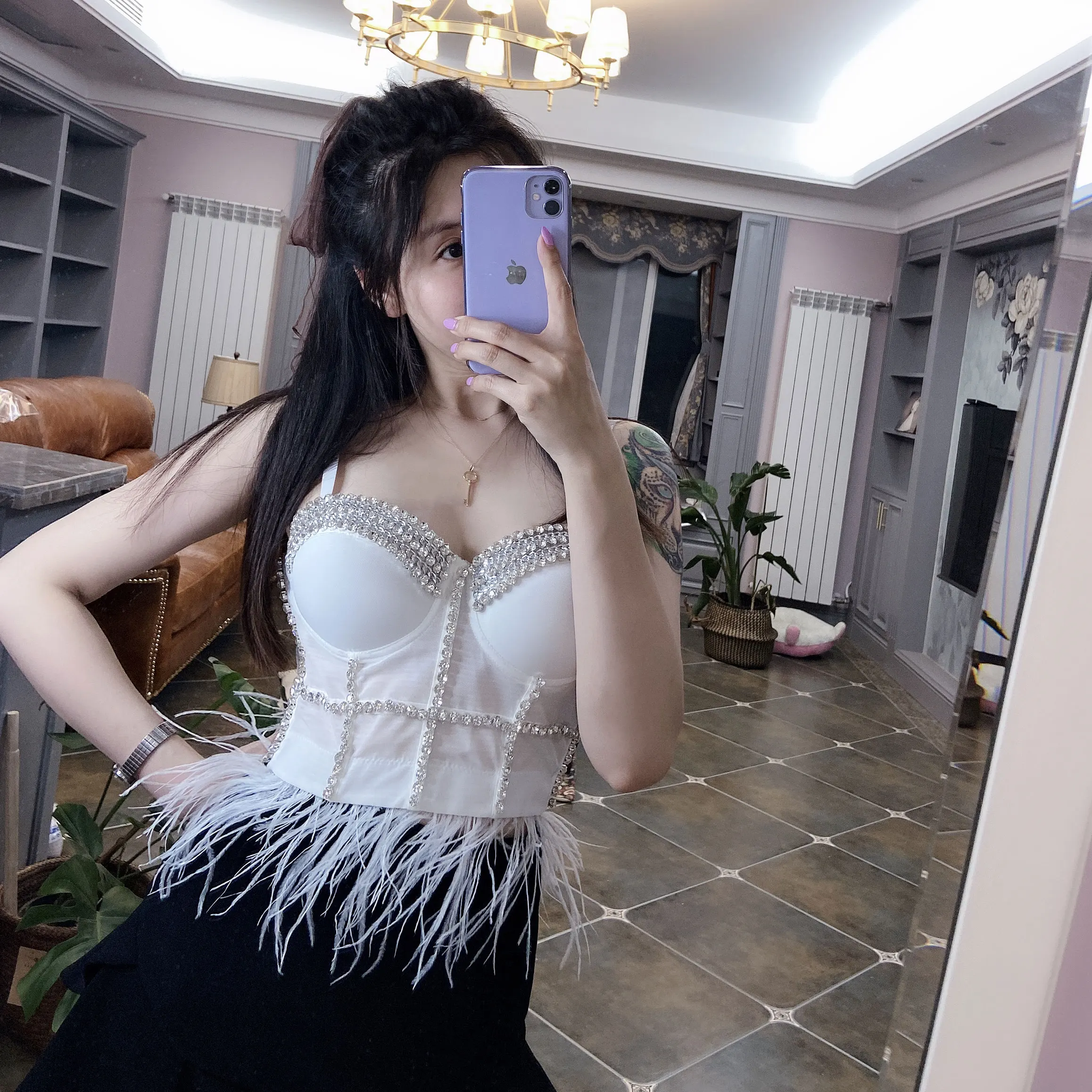 Fashion Glitter Diamante Women Crop Top Spaghatti Strap Feather Bustier Summer Sexy Clubwear Cami Corset Bralet Black White
Fashion Glitter Diamante Women Crop Top Spaghatti Strap Feather Bustier Summer Sexy Clubwear Cami Corset Bralet Black White