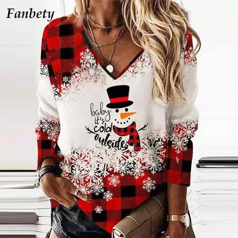 Fashion Long Sleeve Christmas T-Shirts Women New Sexy V-Neck Snowflake Pattern Tees Ladies Casual Loose Pullover Tops Streetwear
Fashion Long Sleeve Christmas T-Shirts Women New Sexy V-Neck Snowflake Pattern Tees Ladies Casual Loose Pullover Tops Streetwear