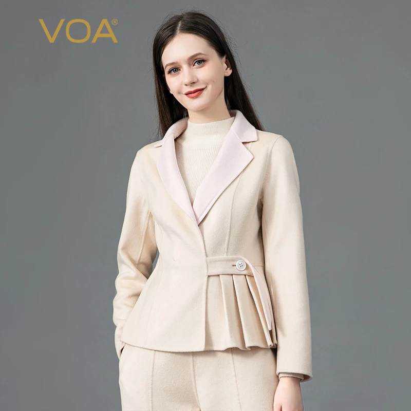 VOA Snow-Covered Plateau Small Cashmere Suit Collar Yuke Pleated Asymmetric Stitching Buckle Pure White Temperament Coat S911
VOA Snow-Covered Plateau Small Cashmere Suit Collar Yuke Pleated Asymmetric Stitching Buckle Pure White Temperament Coat S911