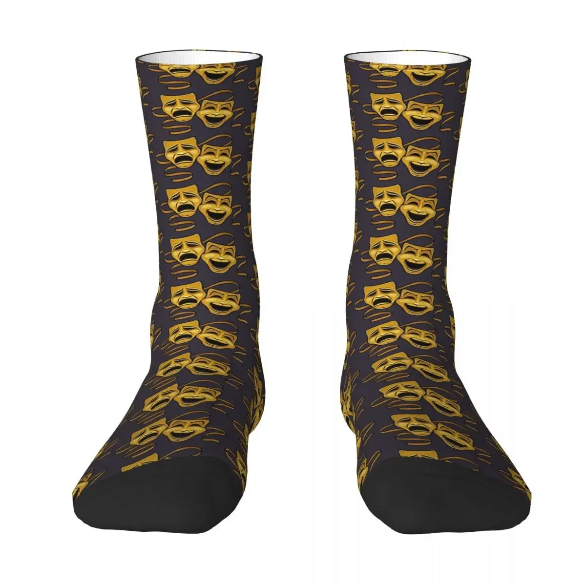 

All Seasons Crew Stockings Gold Comedy And Tragedy Theater Masks Socks Harajuku Funny Long Socks Accessories for Men Women Gifts