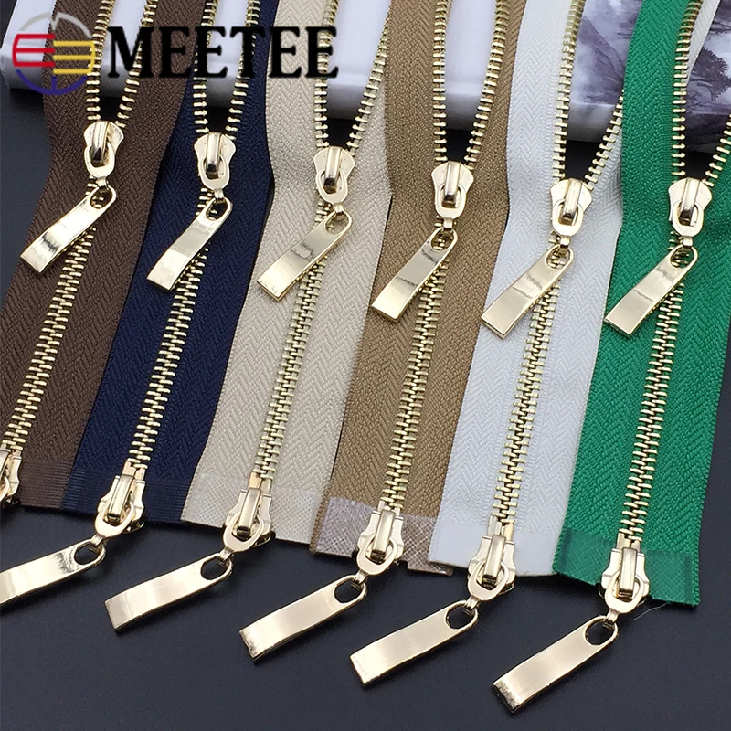 

1pc Meetee 80/100/120cm 5# Auto Lock Metal Zipper Gold Double-slider Zippers for Jacket Coat DIY Bag Clothing Sewing Accessories