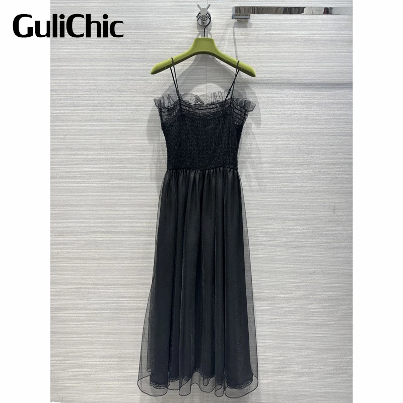 3.31 GuliChic Black Elegant Ruffle Stretch Ruched Mesh Patchwork Lace Spaghetti Strap Midi Dress Women
3.31 GuliChic Black Elegant Ruffle Stretch Ruched Mesh Patchwork Lace Spaghetti Strap Midi Dress Women