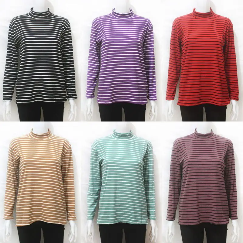 

Middle-aged women's clothing stripe half mother turtle neck long sleeve T-shirt big yards to coat render unlined upper garment